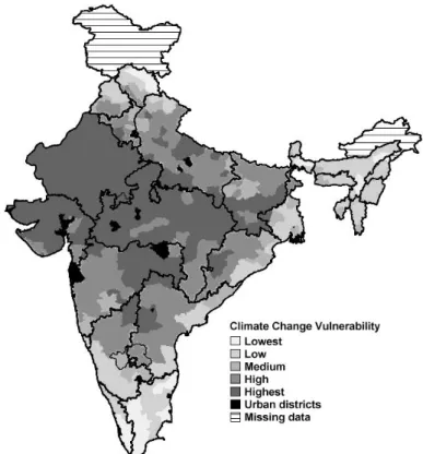 Figure 1: District-level mapping of climate change vulnerability  Districts are ranked and presented as quantiles.