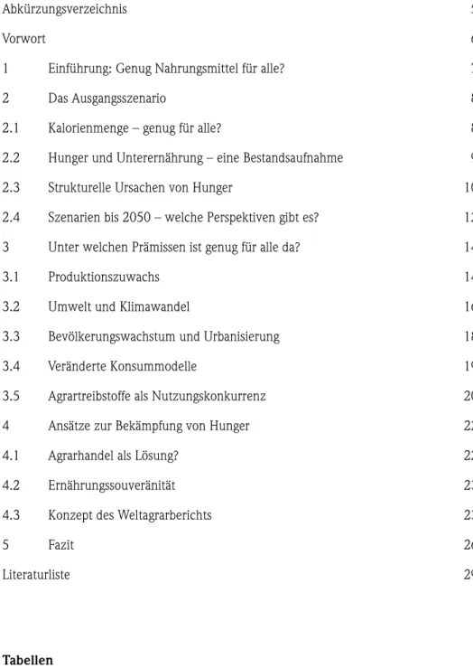 Tabelle 1:  Verfügbarkeit von Kalorien in Industrie- und Entwicklungsländern  8