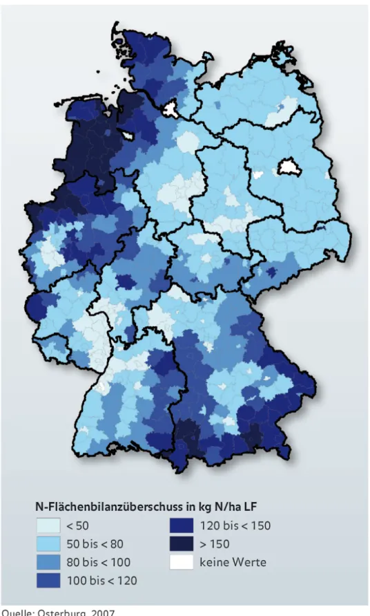 Abbildung 2: Regionale Stickstoffbelastung in Deutschland im Jahr 2003 