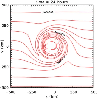 Figure 1.9: Analytically calculated absolute vorticity distribution at 24 h corresponding with the vorticity asymmetry in the upper right panel of Fig