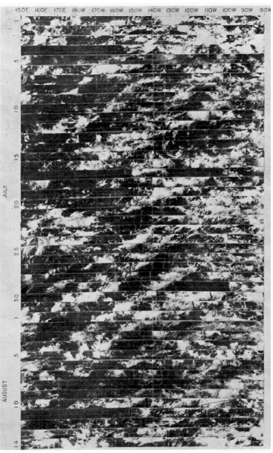 Fig. 1: Time-longitude section of satellite photographs of the period 1 July{14 August 1967 for the 5{10  N latitude band in the Pacic