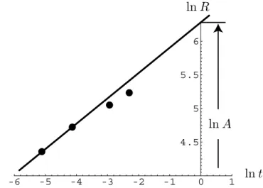 Abbildung 2.2. Der Zusammenhang zwischen ln R und ln t, empirisch aus Abb. 2.2.4 ermittelt