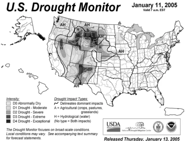 Fig. 106: Verbreitung der Dürre in der USA am 11. Januar 2005.  