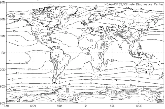 Fig. 34. Karte der mittleren Jahresmitteltemperaturen, 1948 bis 2003 (NCEP/NCAR). 