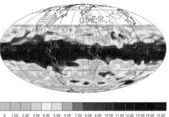 Fig. 48: SO 2 -Wolke in der Stratosphäre drei Monate nach dem Pinatubo-Ausbruch, mit dem Microwave Limb  Sounder gemessen (Read et al