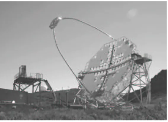 Fig. 8. View of the MAGIC telescope in October 2002, right before the installation of the camera, visible on the access tower on the left