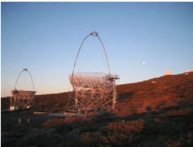 Figure 2.- The structure of the MAGIC II telescope seen in the foreground has been installed in December 2005, without mirrors   and   camera