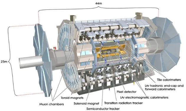 Figure 1.3: Cut-away view of the ATLAS detector [14].