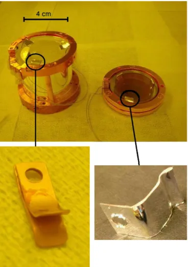 Fig. 1. Left picture: part of the CRESST detector holder structure during mounting at the LNGS