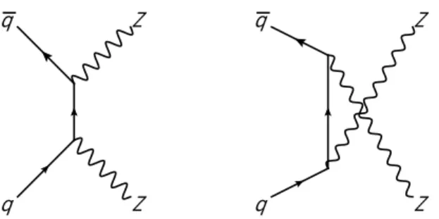 Figure 1.3: Lowest order Feynman diagrams of the production of pairs of Z bosons.