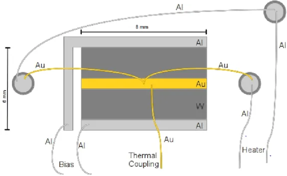 Figure 2.4.: Shown is a scheme of the lm structure of phonon detector. The SPT consists of a tungsten lm evaporated onto the surface of the scintillating crystal
