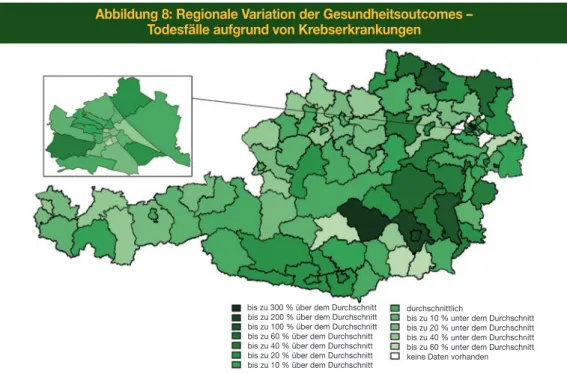 Abbildung 8: Regionale Variation der Gesundheitsoutcomes – Todesfälle aufgrund von Krebserkrankungen