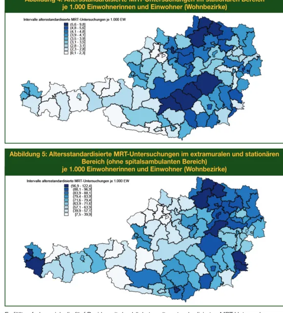 Abbildung 4: Altersstandardisierte MRT-Untersuchungen im stationären bereich  je 1.000 Einwohnerinnen und Einwohner (Wohnbezirke)