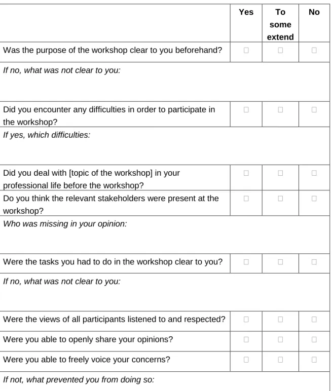 Table 8 Survey of Workshop Participants Questionnaire 