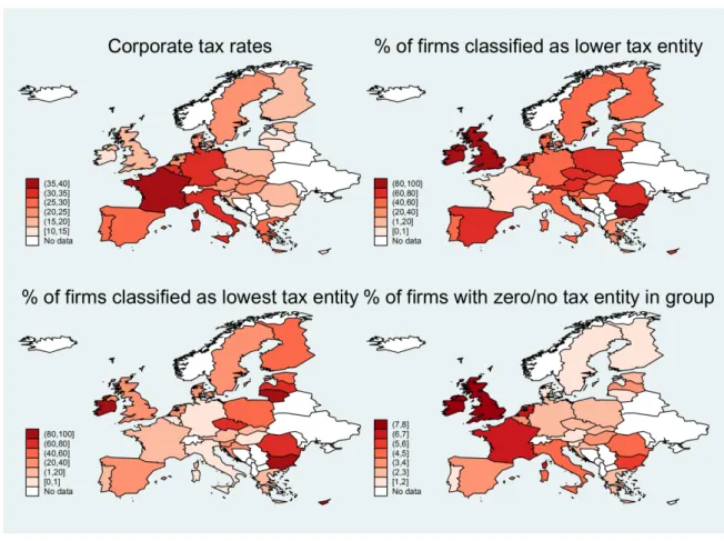 Figure 6: Corporate tax rates (2015) and MNE entities by relative tax rates  