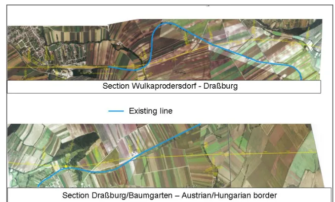 Figure 3: Alignment of the new railway track Wulkaprodersdorf - Sopron (EWESO, 2000) 
