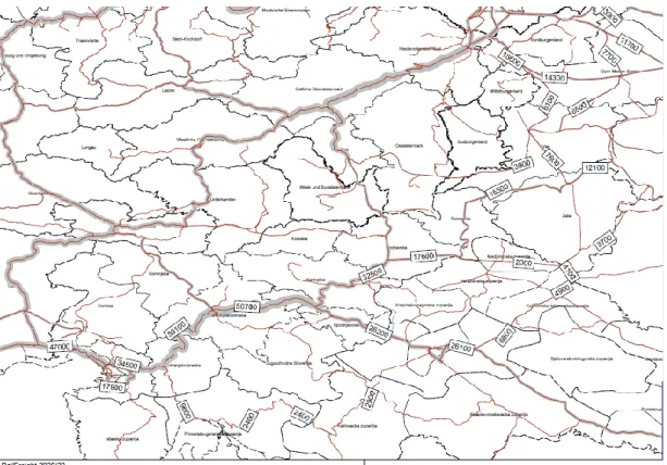Figure 9: SETA corridor: Railway freight volume – difference 2020 RC – 2020 AM 