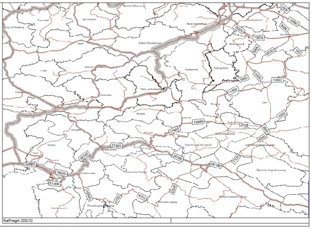 Figure 11: SETA corridor: Railway freight volume 2030 (max) 