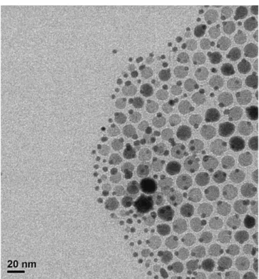 Figure S3. Typical BFTEM image of a Au@FeOx sample synthesized from 3.1 nm Au seeds using a  lower Fe/Au ratio