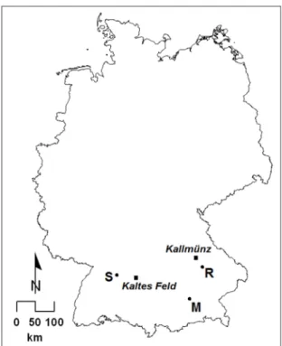 Figure 2. Location of the two study areas Kaltes Feld and Kallmünz in southern Germany