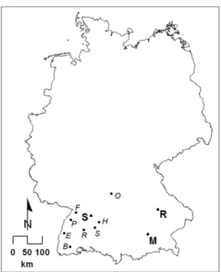 Figure 5. Map of the eight study sites, displaying their location in southwestern Germany