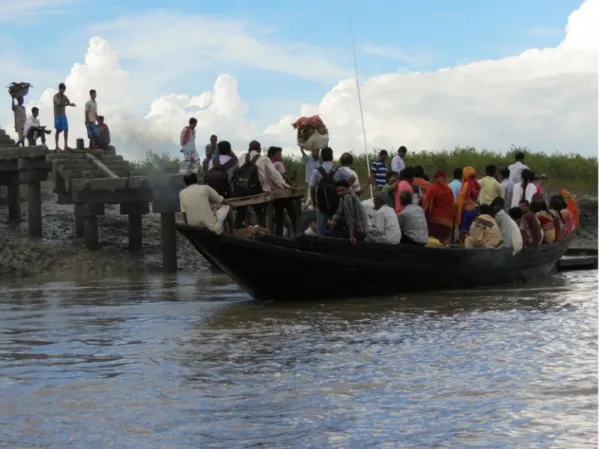 Figure 1: Daily commuters at Bally ghat, Gosaba, on their way to work or home