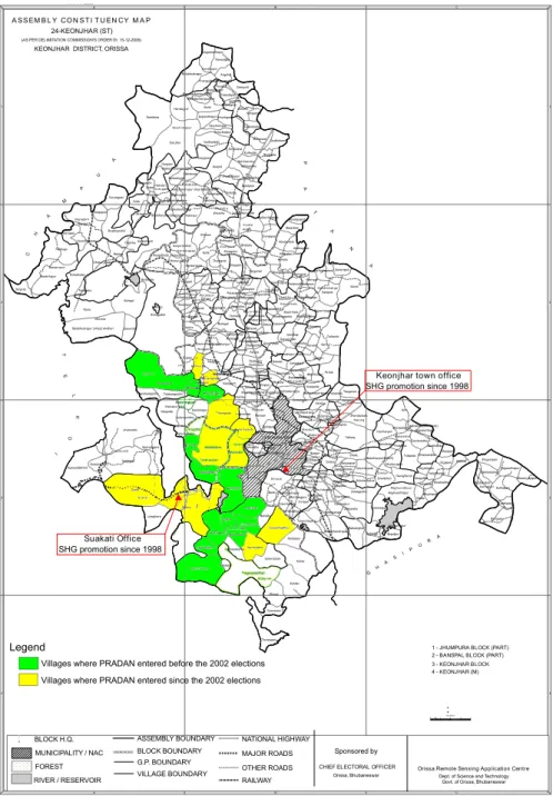 Figure 1: Keonjhar District: Banspal and Keonjhar Blocks !. !. !. !. !. G H A S I P U R ATELKOI1423CHAMPUAPATANADanlaDeojharKanakanaKasiaTentuliKusumitaUrumundaNelungKansaKainsiRankiArsalaKeriTalajagarNayagarhKaliapalKundeiNaibugaBasantapurAmbadaharaMedini