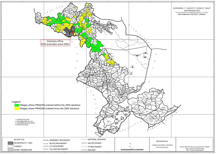 Figure 3: Mayurbhanj District: Karanjia Block !. !. !. !. !. !.!.!. !.!.!.!.!. !.2143JASHIPURBANGIRIPOSHIUDALAPATANAANANDAPURGHASIPURAANANDAPURSMULIANILGIRIBadgaonSalchuaSalchuaNotaKesdihaDuara SuniSaratDhapadaBhandarDewanbahaliTaramaraJarakMituaniBalaBori