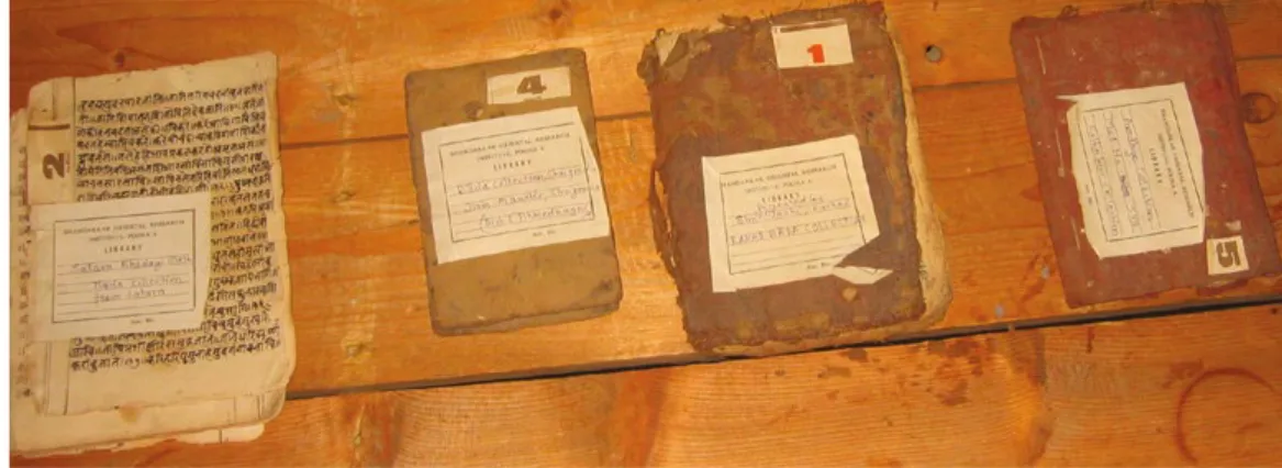 Fig. 5.3  Four typical badas or “notebooks” in the collection of the Bhandarkar  Oriental Research Institute