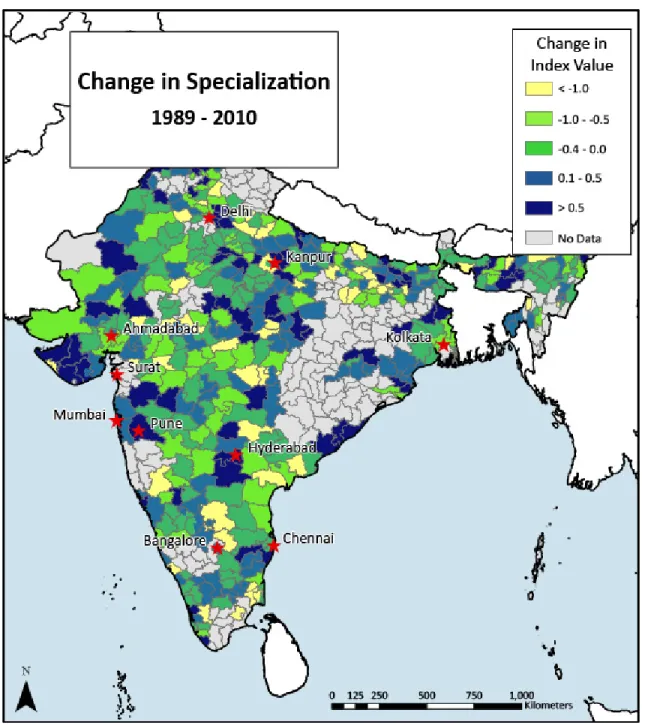 Figure 4: Change in Specialization Values, 1989/1994 to 2000/2010 