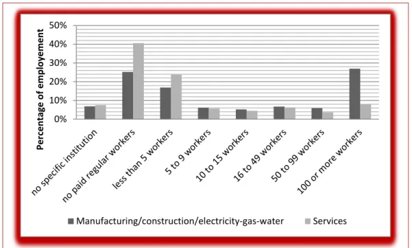 Figure 3: Distribution of Non-Agriculture Private Sector Employment by Firm Size (total  number of regular employees), 2009 