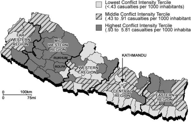 Figure 3: Conflict Intensity across Districts of Nepal 