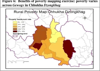 Figure 6:  Benefits of poverty mapping exercise: poverty varies  across Gewogs in Chhukha Dzongkhag 