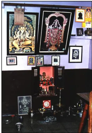 Figure 5. 1996 calendar advertising candidates for the Bharatiya Janata Party, neighbourhood  shrine, Varanasi, 1995