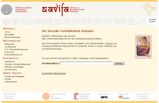 Abb. 1: Startseite der Savifa-Homepage 