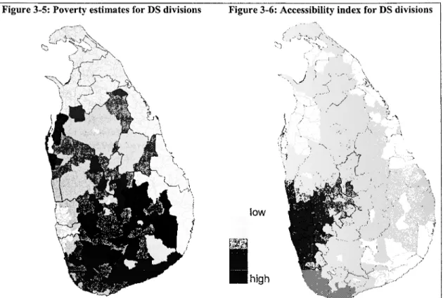 Figure 3  -5:  Poverty estimates for DS divisions  Figure 3-6:  Accessibility index for D S  divisions 