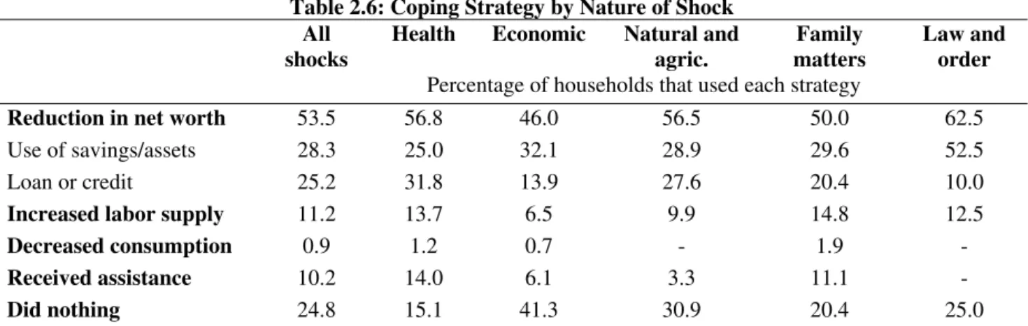 Table 2.7: Use of Coping Strategies across Households  Reduced net worth  Increased  