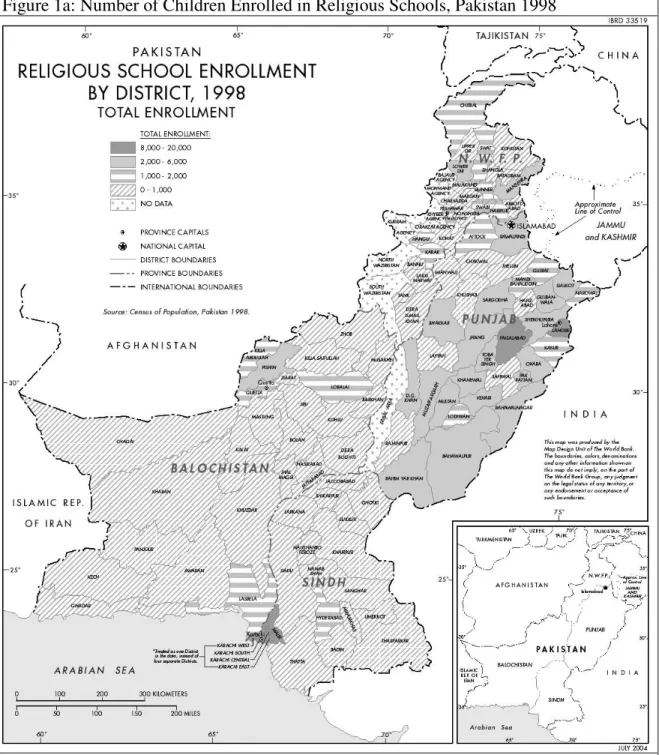 Figure 1a: Number of Children Enrolled in Religious Schools, Pakistan 1998 