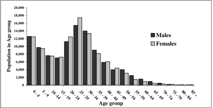 Figure 7: Distribution of Britain’s Black African population by age and sex  Source 1991 Census: Ethnic group and Country of Birth Volume, Table 6