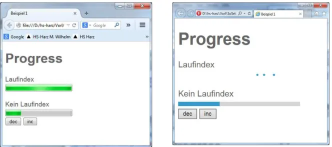 Abbildung 22  Beispiel eines progress-Elementes in Firefox und IExplorer 