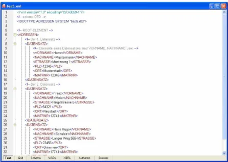 Abbildung 3  XML Spy mit der Datei bsp5.xml 