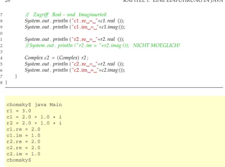 Abbildung 1.6 zeigt ein UML-Klassendiagramm für die beiden Klassen Real und Complex. UML-