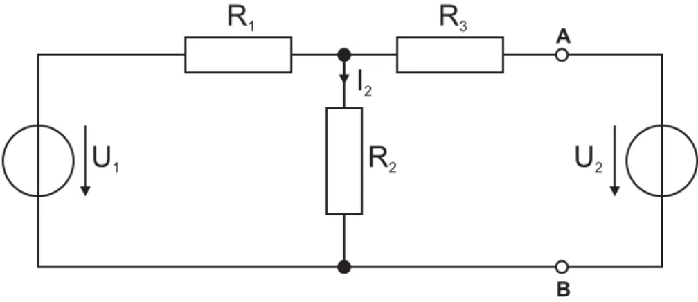 Abbildung 2: Netzwerk Superposition mit R 1 = 500Ω , R 2 = R 3 = 1kΩ , U 1 = U 2 = 100V .