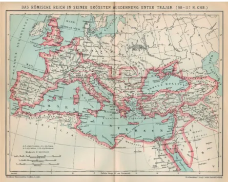 Abb. 1:  Das römische Reich in seiner grössten Ausdehnung unter Kaiser Traian (Brockhaus  Lexikon 1903)
