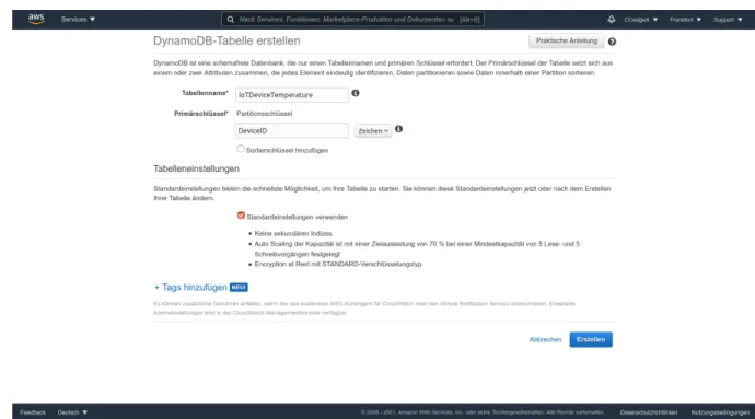 Figure 10: Set values for new AWS DynamoDB table 3.6.2 AWS Lambda implementation