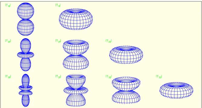 Abbildung 10. Absolutbetrag | Y ℓm | der Kugelfl¨achenfunktionen mit ℓ = 1, 2, 3 in polarer Darstellung