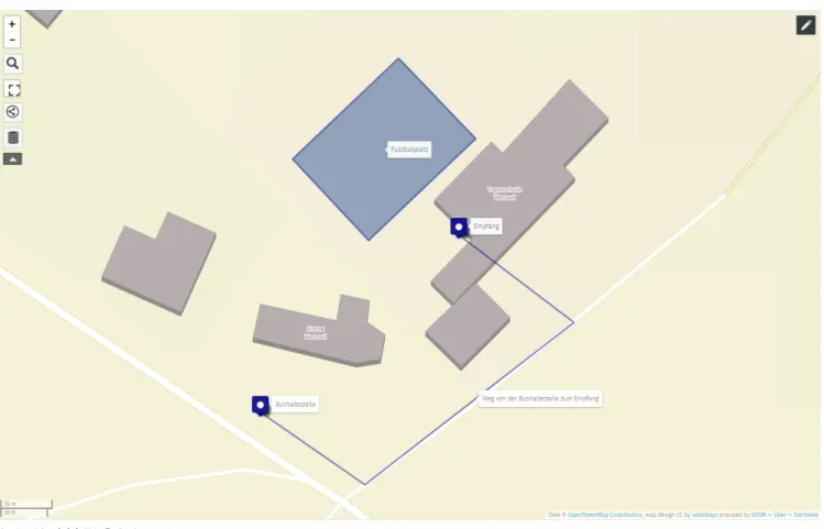 Abbildung 1. Beispiel eines mit uMap erstellten Lageplans. Kartendaten © OpenStreetMap Contributors Die ganze Beispielkarte sehen Sie unter  https://umap.osm.ch/de/map/sportevent-grundschule-wetzwil_1355#20/47.29694/8.62575 