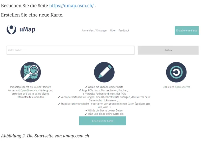 Abbildung 2. Die Startseite von umap.osm.ch