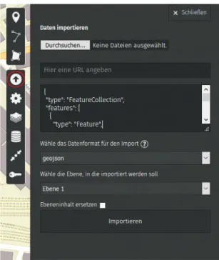 Abbildung 2. Beispiel wie man ein GeoJSON in uMap importiert