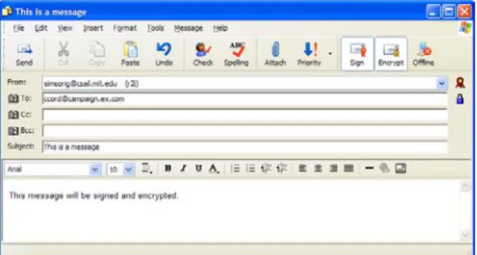 Figure 1: The toolbar of Outlook Express 6 allows messages to be signed or sealed simply by clicking a button